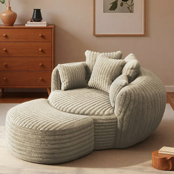 Wiilayok 50.5'' Oversized Chaise Lounge Chair Indoor,Thickened Backrest Sleeper Sofa Couch with Soft Pillows for Living Room, Light Brown