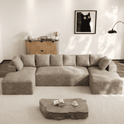 Wiilayok U Shaped Sectional Sofa,13" Modular Corduroy Cloud Sofa with Extra Deep Seat for Living Room, No Assembly, Light Brown