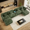 thumbnail image 1 of Wiilayok U Shaped Sectional Sofa,151" Oversized Modular Cloud Couch Sofa with 2 Ottoman and Extra Deep Seat for Living Room，4 Seater Modern Chenille with Central Console USB Port,Olive Green, 1 of 9