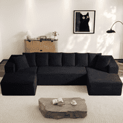 Wiilayok U Shaped Sectional Sofa,Modular Cloud Corduroy Sofa Couch with Extra Deep Seat for Living Room Sofa, No Assembly, Black