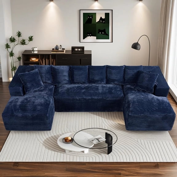 Wiilayok U Shaped Sectional Sofa,Modular Cloud Corduroy Sofa Couch with Extra Deep Seat for Living Room Sofa, No Assembly, Blue