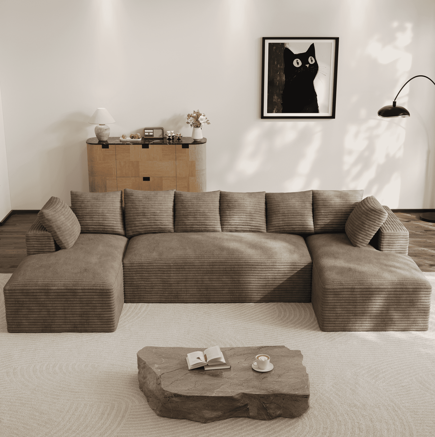 Wiilayok U Shaped Sectional Sofa,Modular Cloud Corduroy Sofa Couch with Extra Deep Seat for Living Room Sofa, No Assembly, Brown
