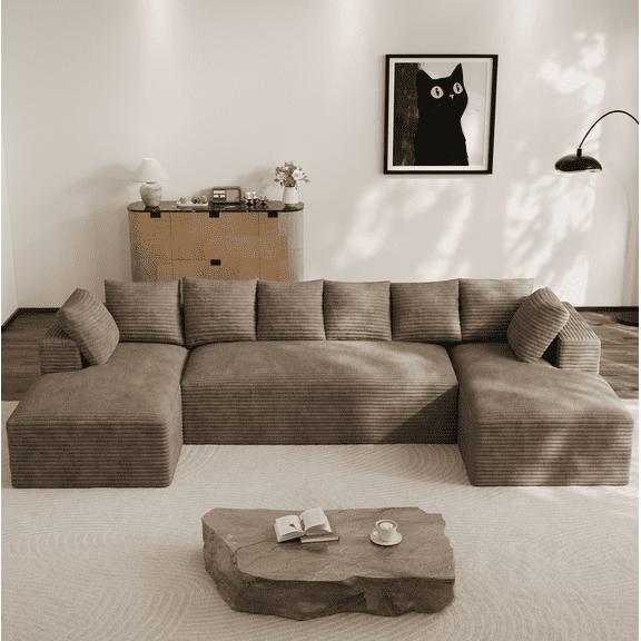 Wiilayok U Shaped Sectional Sofa,Modular Cloud Corduroy Sofa Couch with Extra Deep Seat for Living Room Sofa, No Assembly, Brown