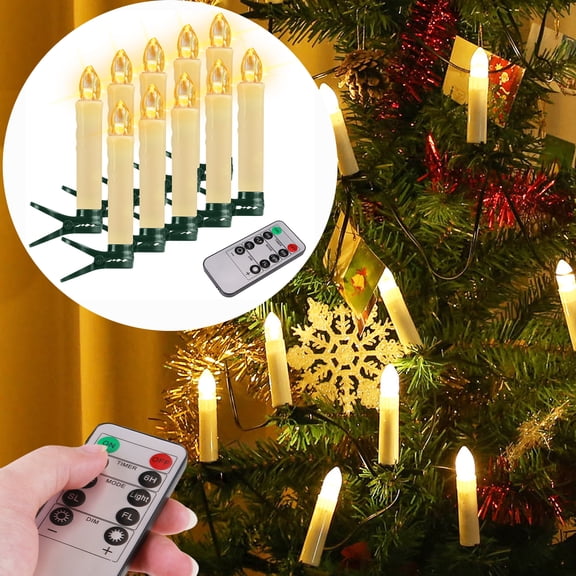 Wiipahome Flameless Pillar Candles with Remote,10 Pack Outdoor LED Fake Candles Battery Operated Electric Votive Flicker Lights,Ivory, with Clips