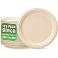 thumbnail image 1 of Wijavija Compostable Paper Plates 9-inch Disposable Dinner Plates 125 Pack Biodegradable Brown Plates Unbleached Solid Bagasse Plates, 1 of 10