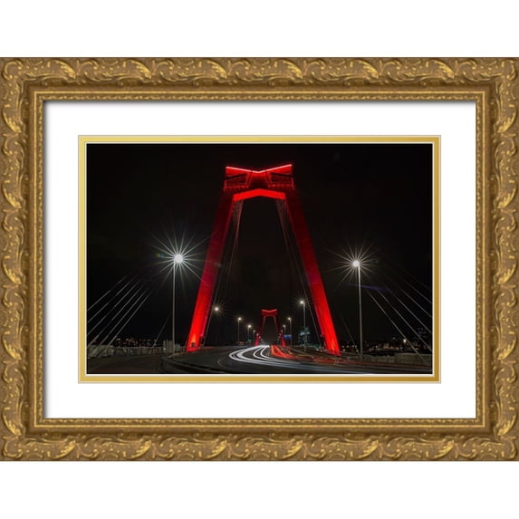 Wijers Smeets, Wilma 32x23 Gold Ornate Wood Framed with Double Matting Museum Art Print Titled - The Red Bridge.