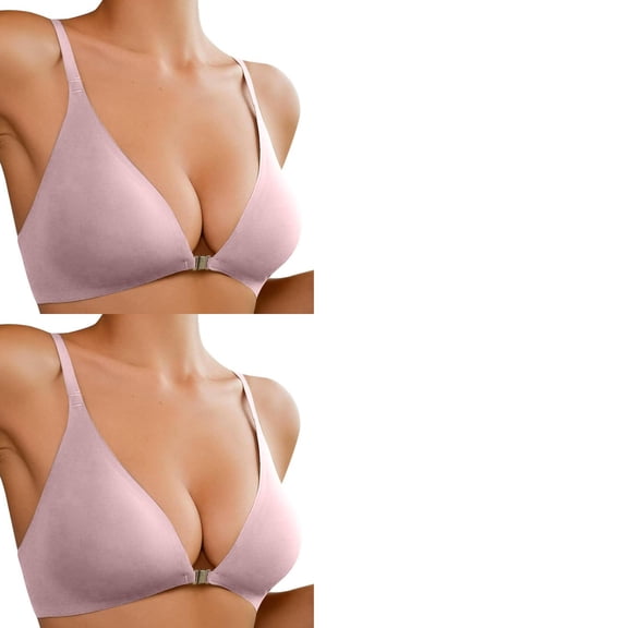 Wijhcboe 2 Pack Front Closure Bras For Women Seamless Comfort Padded Bralette Supportive No Underwire Low Cut Design
