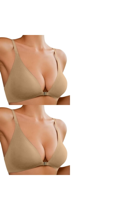 2 Pack Front Closure Bras For Women Seamless Comfort Padded Bralette Supportive No Underwire Low Cut Design