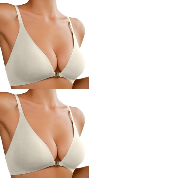 Wijhcboe 2 Pack Front Closure Bras For Women Seamless Comfort Padded Bralette Supportive No Underwire Low Cut Design