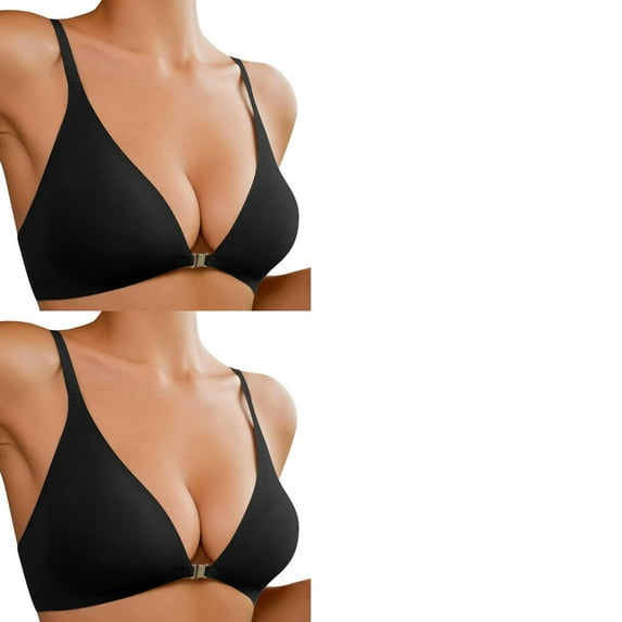 Wijhcboe 2 Pack Front Closure Bras For Women Seamless Comfort Padded Bralette Supportive No Underwire Low Cut Design