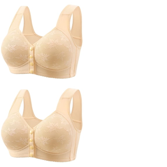 Wijhcboe 2 Pack Front Closure Womens Bra Comfortable Wireless Support Wide Strap Bralette Top for Everyday Wear