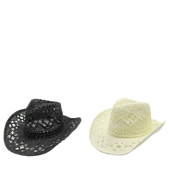 Wijhcboe 2 Pack Women Dog Cowboy Boots Men Summer Western Cowboy Hat 7 1/4 Hat Shapeable Straw Hat Leather Top Hat Size 8 Hollowed Out Sun Cowboy Hat Party Cow Vest Adult