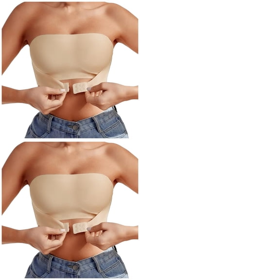 Wijhcboe 2 Pack Women's Comfortable Transparent Shoulder Strap Cordless Backless Spongeless Bra with Convertible Straps
