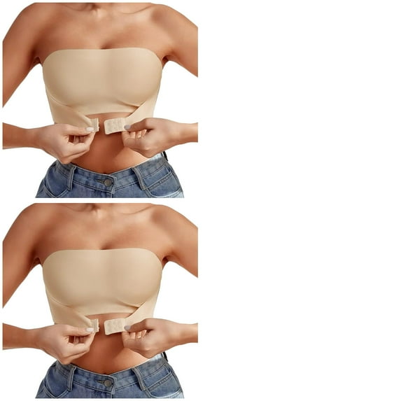 Wijhcboe 2 Pack Women's Comfortable Transparent Shoulder Strap Cordless Backless Spongeless Bra with Convertible Straps