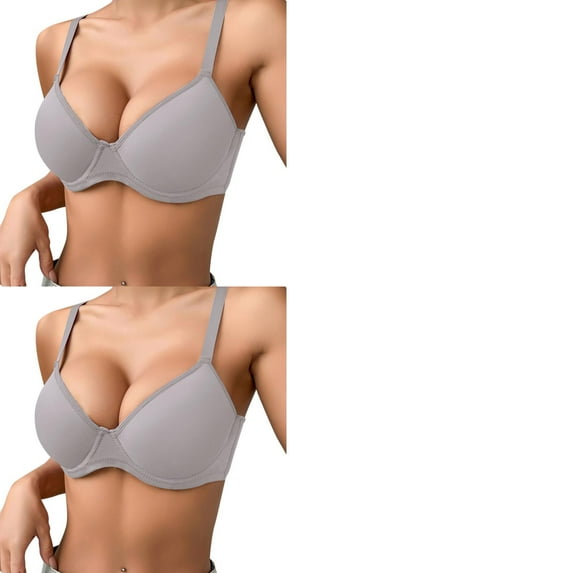 Wijhcboe 2 Pack Women's Thin Solid Color Comfortable Breathable Push Up Underwire Triple Support Bra