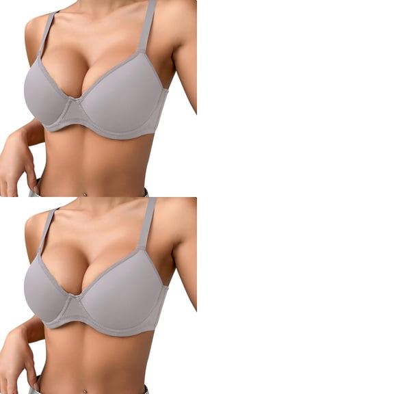 Wijhcboe 2 Pack Women's Thin Solid Color Comfortable Breathable Push Up Underwire Triple Support Bra