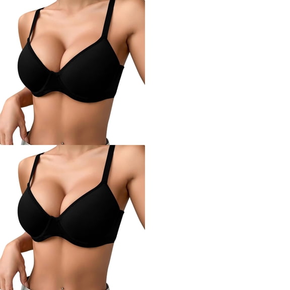 Wijhcboe 2 Pack Women's Thin Solid Color Comfortable Breathable Push Up Underwire Triple Support Bra