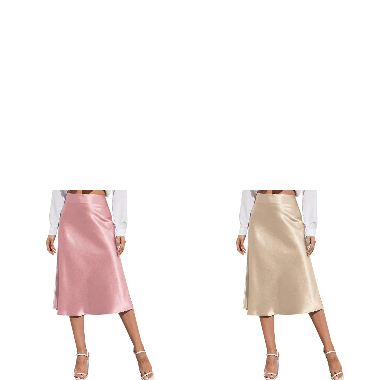 Wijhcboe 2 Pack Womens Satin Midi Skirt High Waist Midi