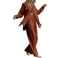 thumbnail image 1 of Wijhcboe Women Ladies 2 Piece Jumpsuit for Wedding Guest Women Retro Plus Size Cotton Juniors Pantsuit and Shirt Suit High Mike Pants Women Waist Slacks Suit Top Pants Long Sleeve Size XXXXL, 1 of 4