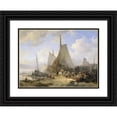 thumbnail image 1 of Wijnand Nuijen 18x14 Black Ornate Wood Framed Double Matted Museum Art Print Titled - Fishing Boats on the Beach with Fishermen and Women Sorting the Catch (1835), 1 of 5