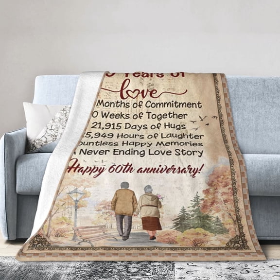 Wijzvio 60th Anniversary Wedding Gifts Throw Blanket Soft Fuzzy Fleece Blanket For Couch Bed Living Room Decoration 40"X30"