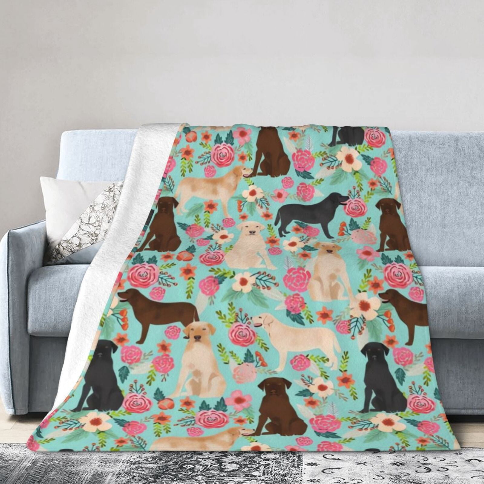 Wijzvio Abrador Retriever Dog Flower Floral Throw Blanket Soft Fuzzy Fleece Blanket For Couch Bed Living Room Decoration 50"X40"