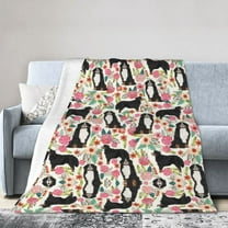 Wijzvio Bernese Mountain Dog Flower Floral Throw Blanket Soft Fuzzy Fleece Blanket For Couch Bed Living Room Decoration 40"X30"