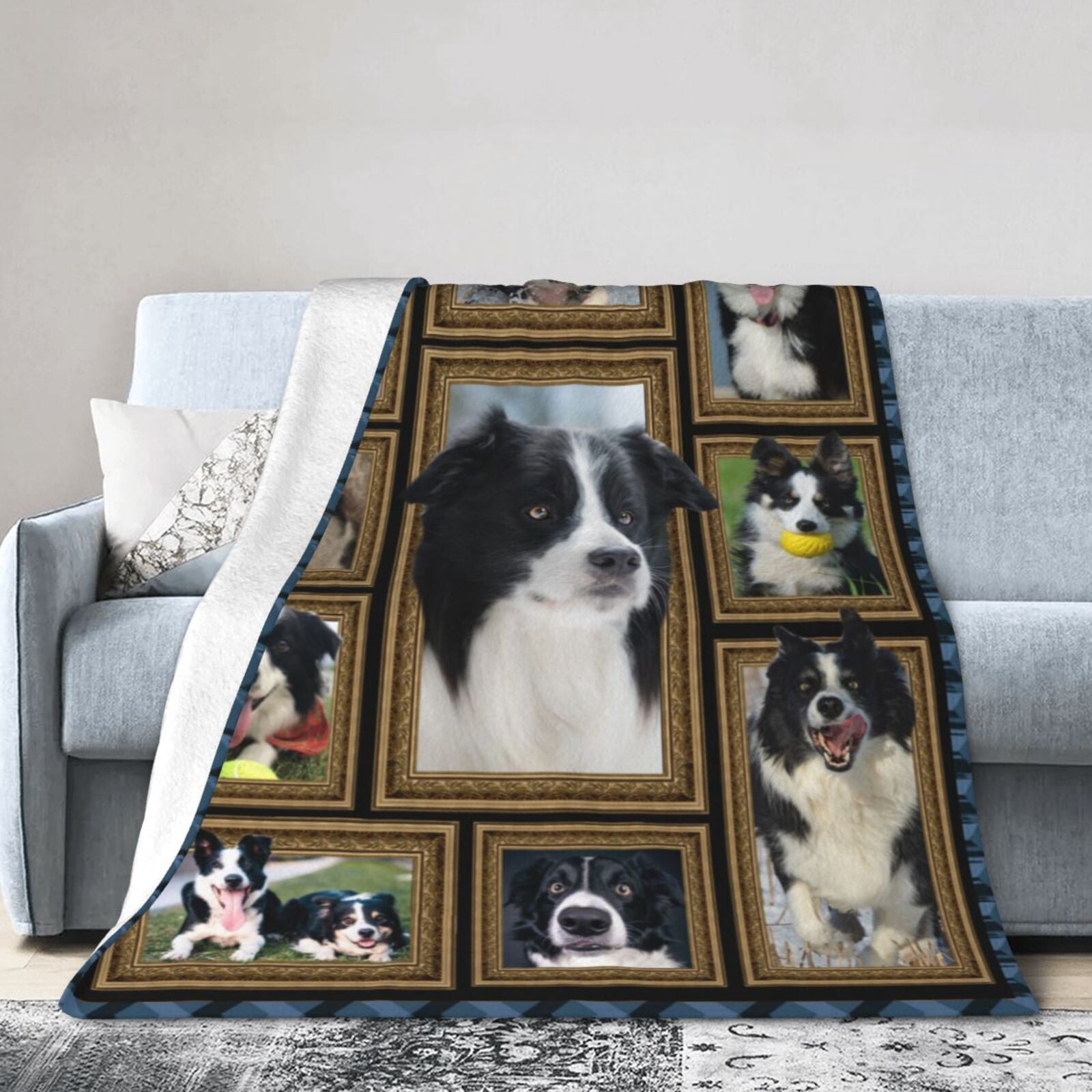 Wijzvio Border Collie Dog Throw Blanket Soft Fuzzy Fleece Blanket For Couch Bed Living Room Decoration 60"X50"