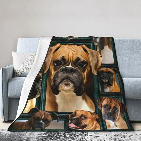 Wijzvio Boxer Dog Throw Blanket Soft Fuzzy Fleece Blanket For Couch Bed Living Room Decoration 60"X50"