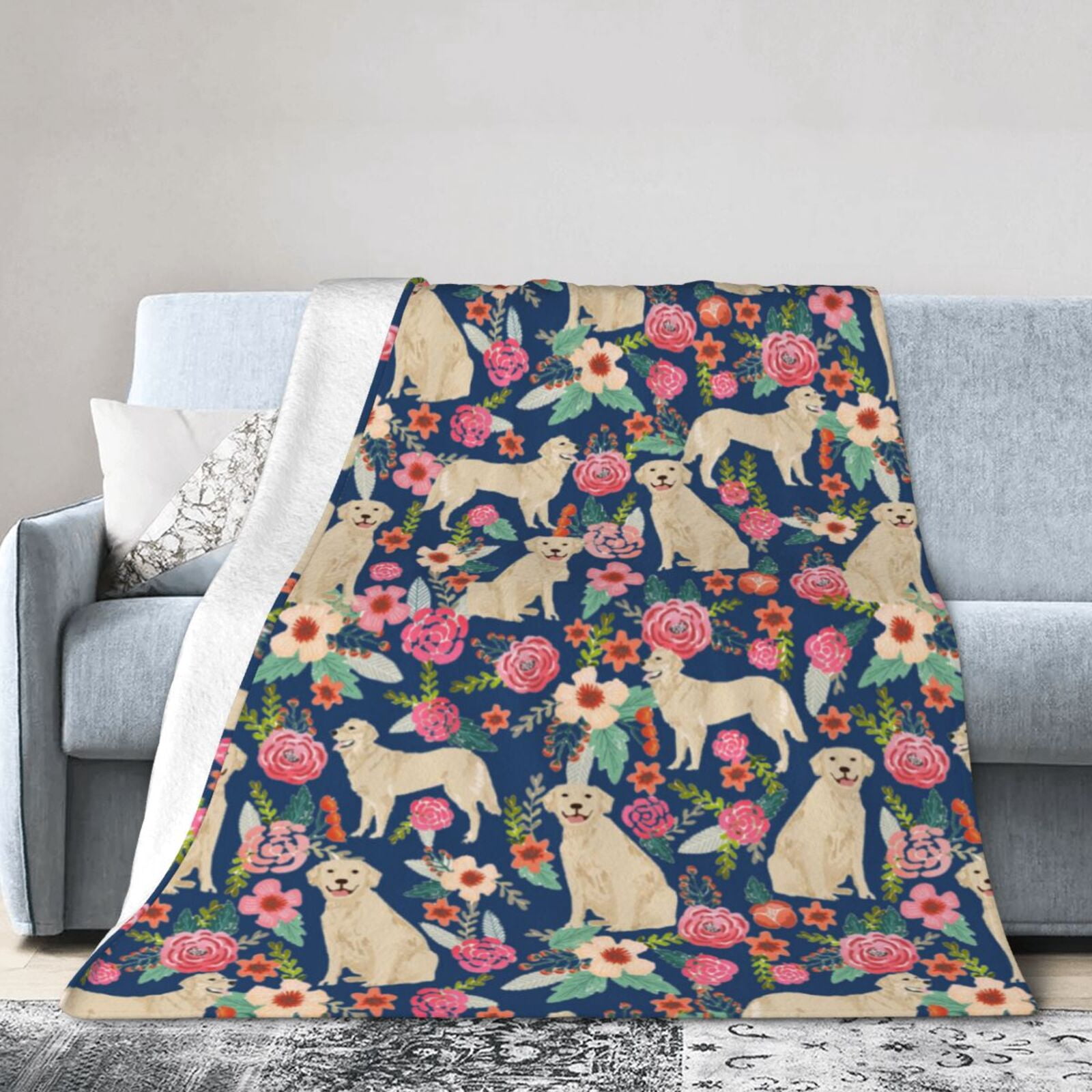 Wijzvio Boxer Dogs Rose Flower Floral Throw Blanket Soft Fuzzy Fleece Blanket For Couch Bed Living Room Decoration 60"X50"