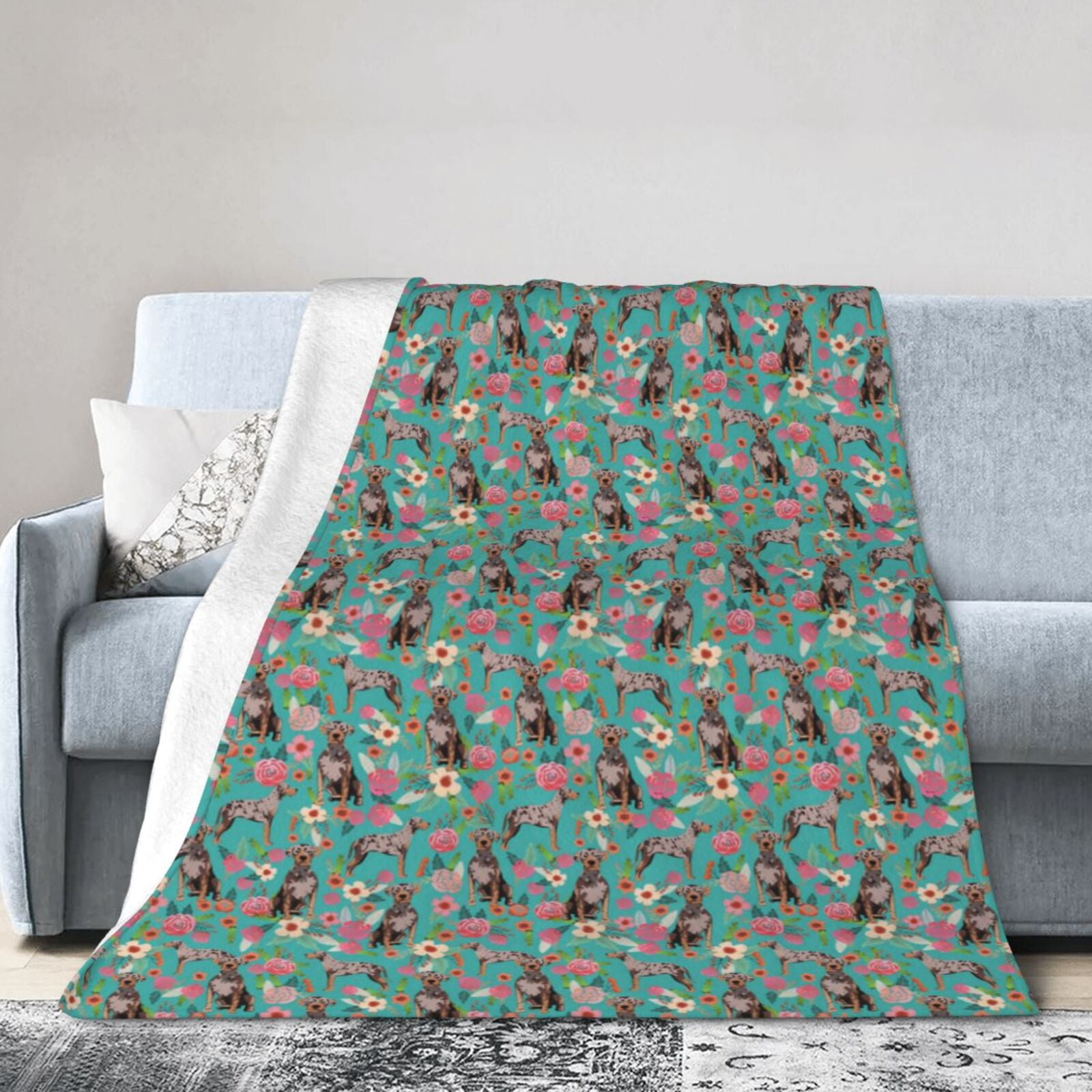 Wijzvio Catahoula Leopard Dogs Lovers Flower Floral Throw Blanket Soft Fuzzy Fleece Blanket For Couch Bed Living Room Decoration 50"X40"