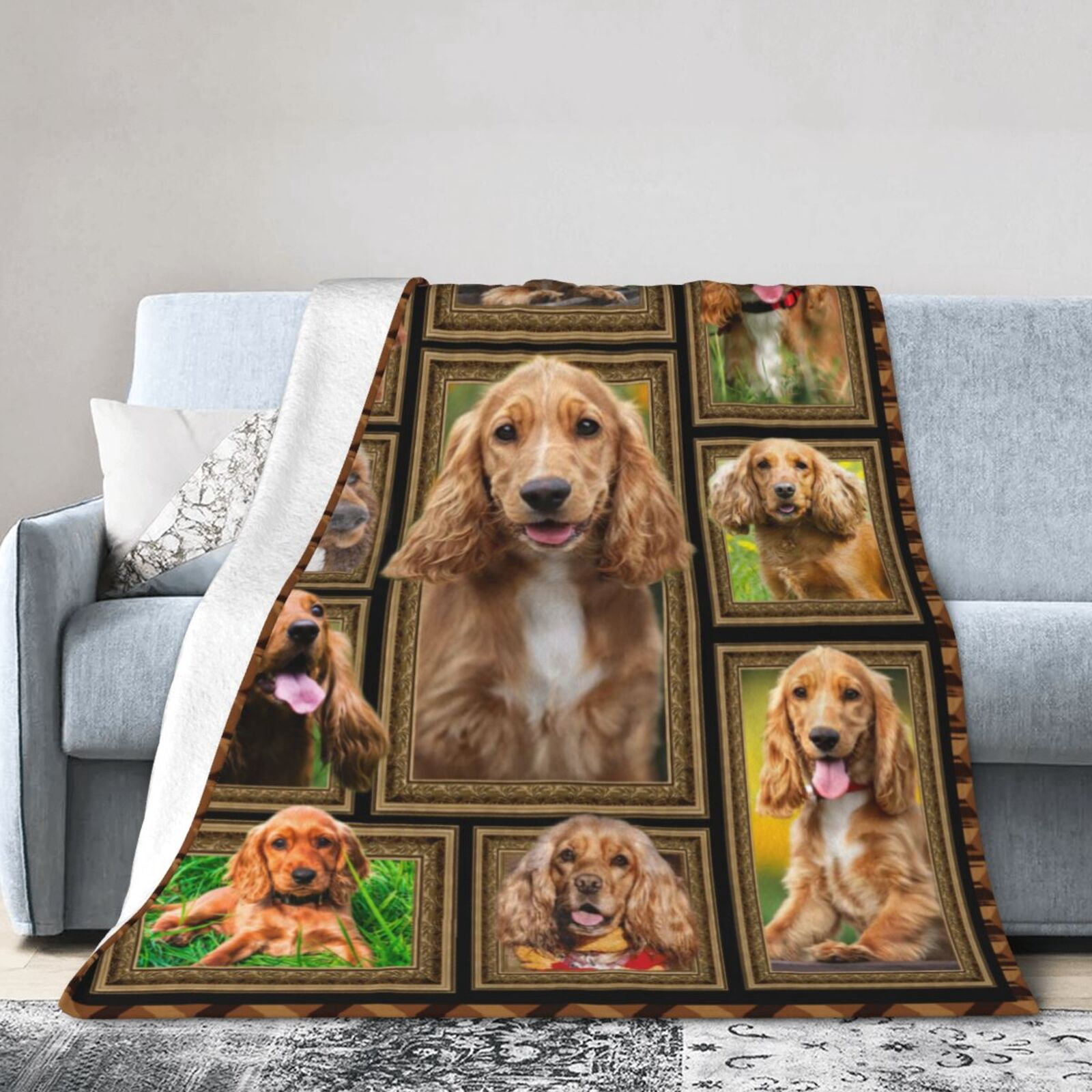 Wijzvio Cocker Spaniel Dog Throw Blanket Soft Fuzzy Fleece Blanket For Couch Bed Living Room Decoration 60"X50"