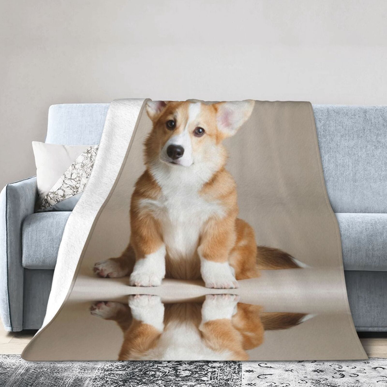 Wijzvio Corgi Dog Throw Blanket Soft Fuzzy Fleece Blanket For Couch Bed Living Room Decoration 60"X50"