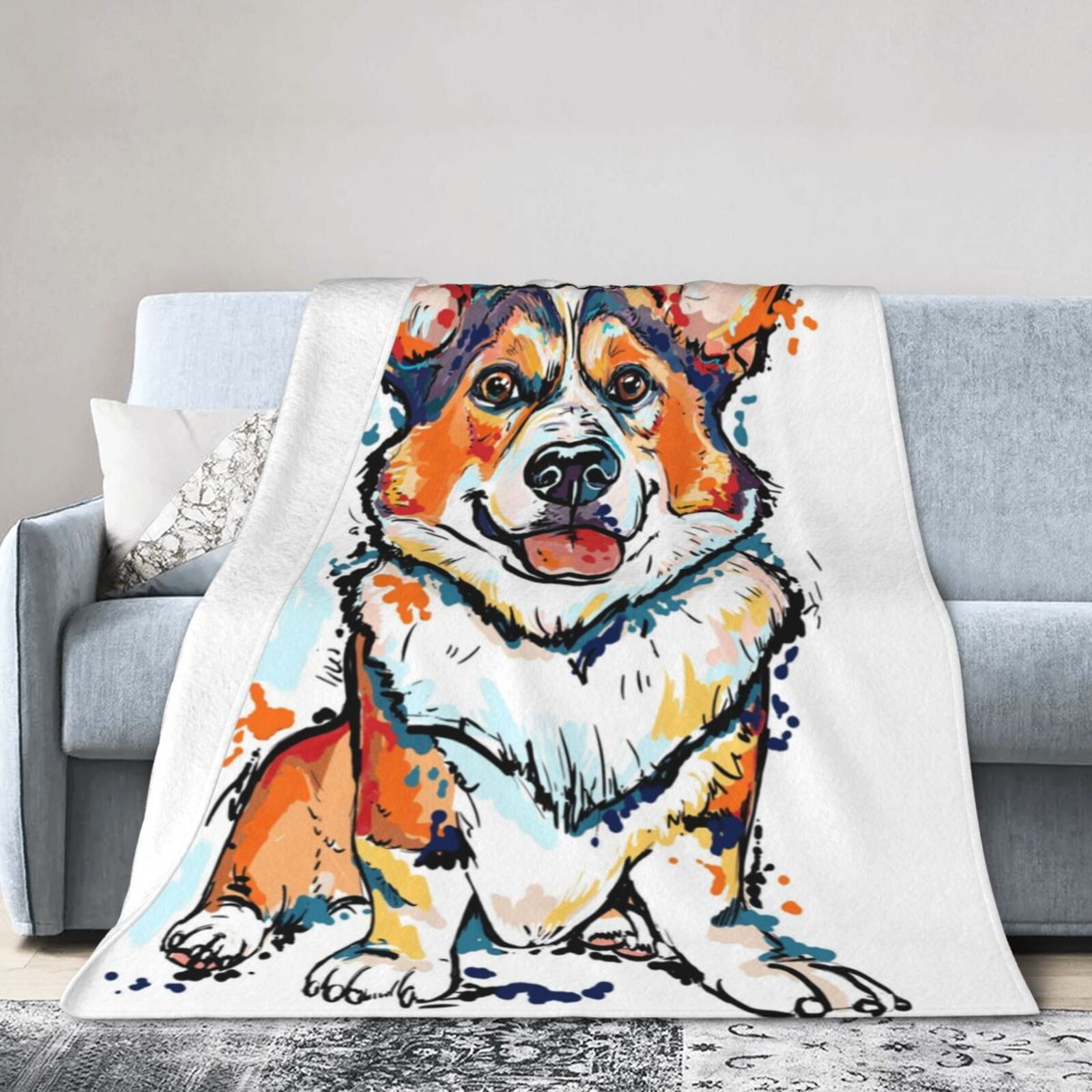 Wijzvio Corgi Dog Throw Blanket Soft Fuzzy Fleece Blanket For Couch Bed Living Room Decoration 60"X50"