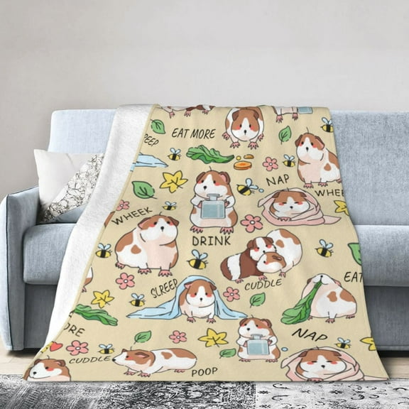 Wijzvio Cute Guinea Pig Throw Blanket Soft Fuzzy Fleece Blanket For Couch Bed Living Room Decoration 50"X40"