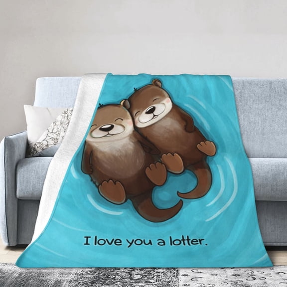Wijzvio Cute Sea Otter Love Lotter Throw Blanket Soft Fuzzy Fleece Blanket For Couch Bed Living Room Decoration 40"X30"