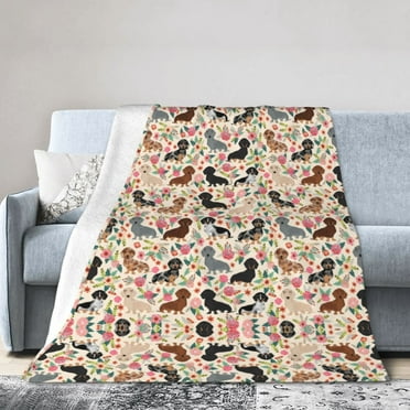 Wijzvio Dachshund Dog Floral Flower Throw Blanket Soft Fuzzy Fleece Blanket For Couch Bed Living Room Decoration 40"X30"