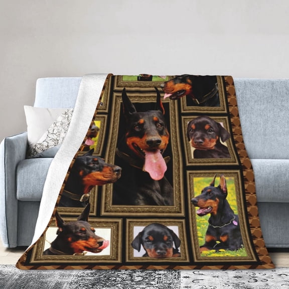 Wijzvio Doberman Dog Throw Blanket Soft Fuzzy Fleece Blanket For Couch Bed Living Room Decoration 80"X60"
