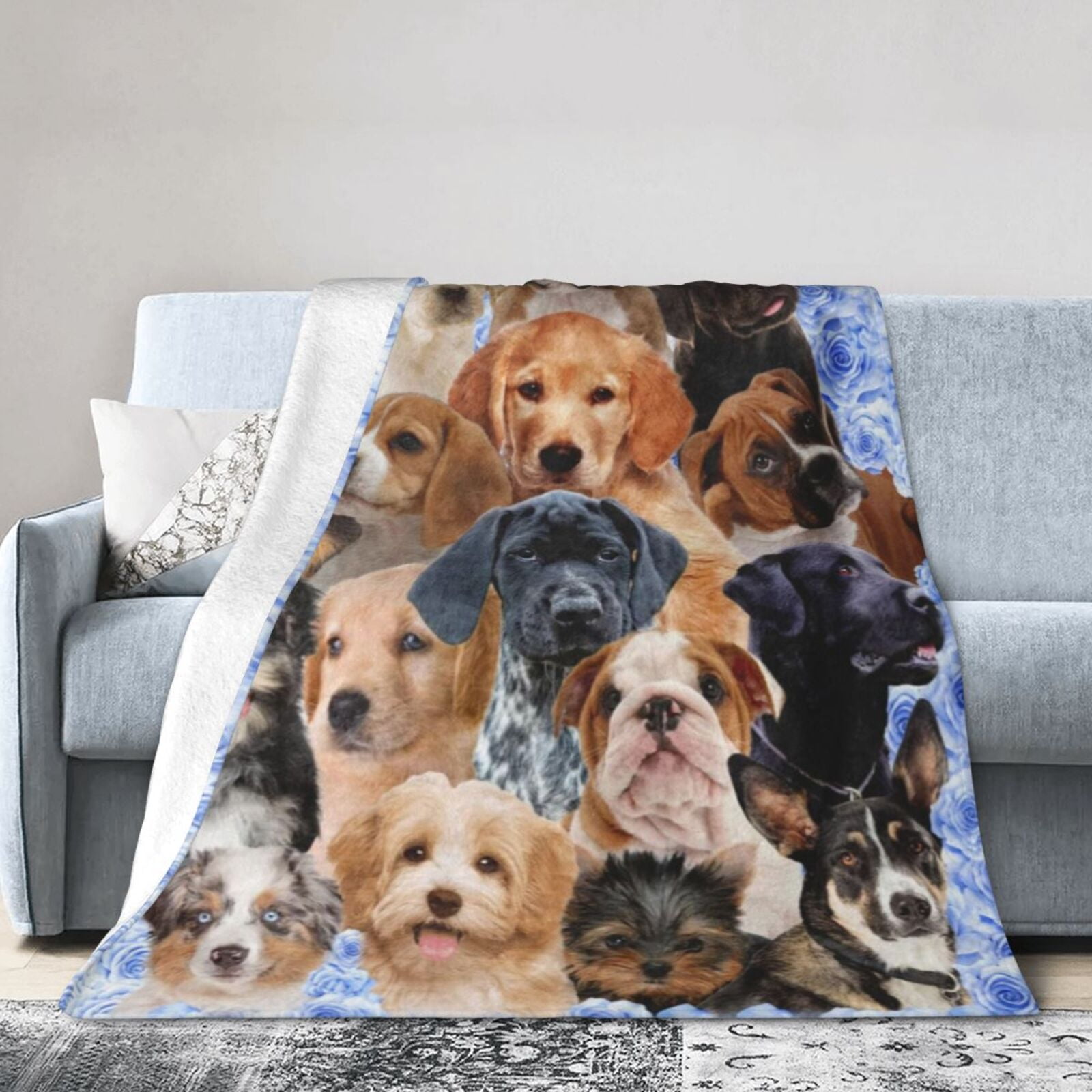 Wijzvio Dog Family Throw Blanket Soft Fuzzy Fleece Blanket For Couch Bed Living Room Decoration 60"X50"