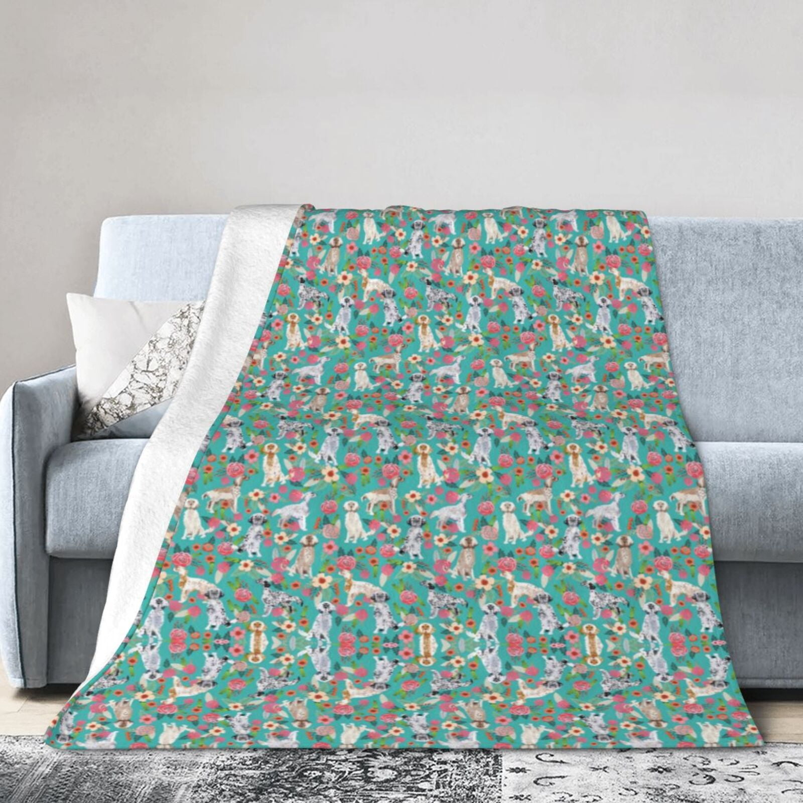 Wijzvio English Setter Dogs Lovers Flower Floral Throw Blanket Soft Fuzzy Fleece Blanket For Couch Bed Living Room Decoration 60"X50"