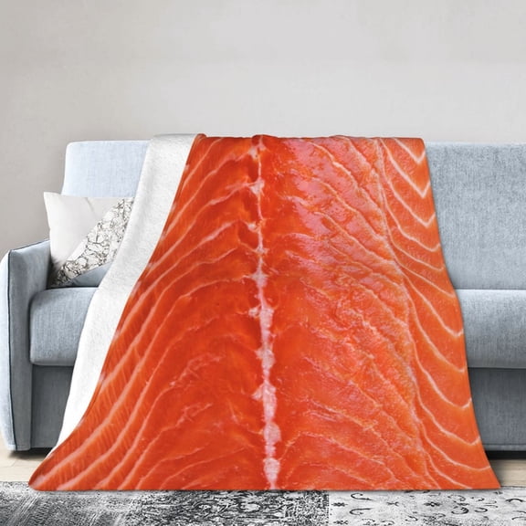Wijzvio Fish Salmon Throw Blanket Soft Fuzzy Fleece Blanket For Couch Bed Living Room Decoration 40"X30"