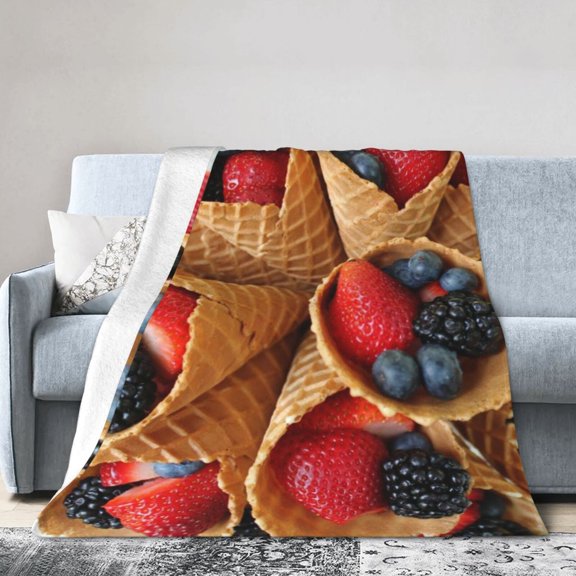 Wijzvio Fruit Desserts Throw Blanket Soft Fuzzy Fleece Blanket For Couch Bed Living Room Decoration 50"X40"