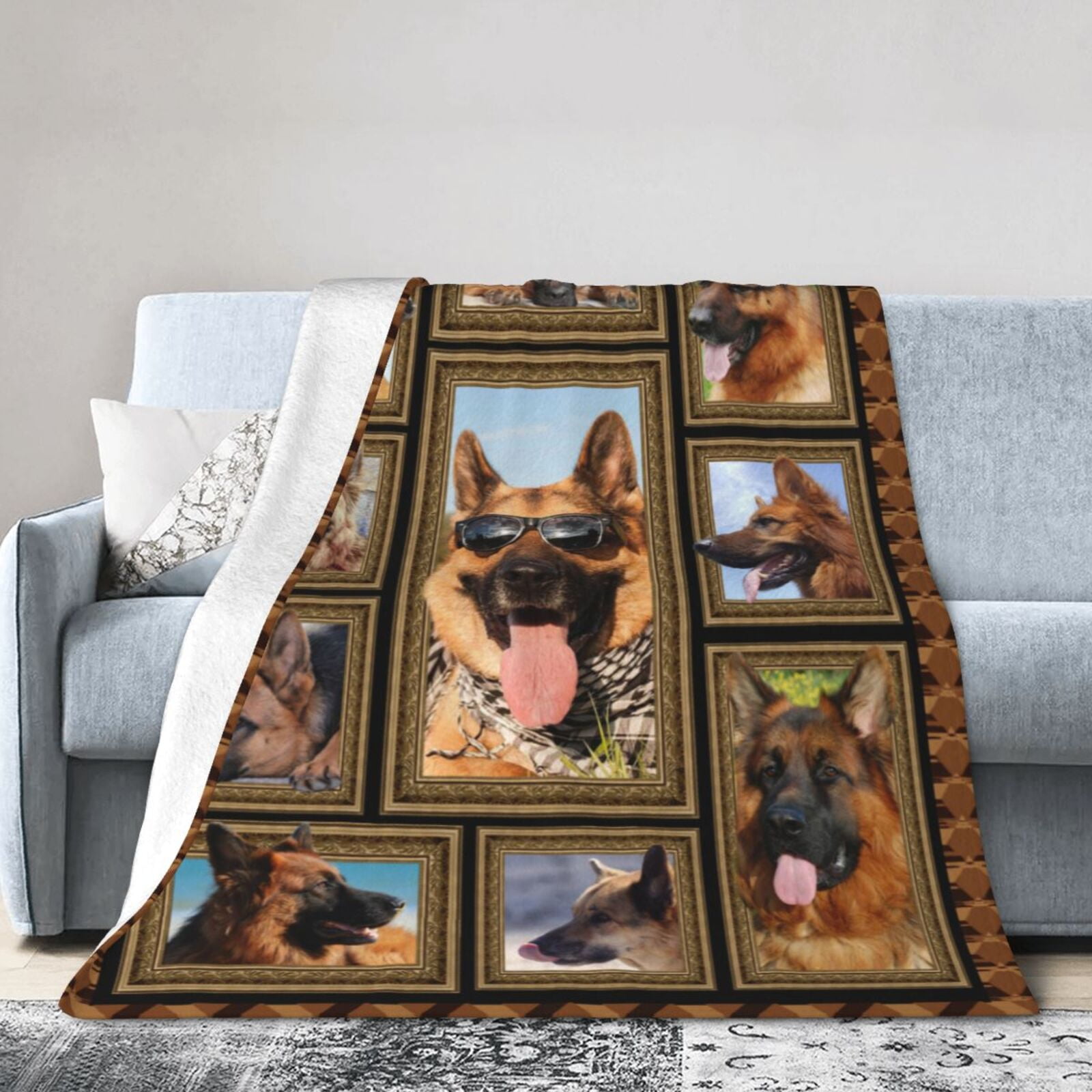Wijzvio German Shepherd Dog Throw Blanket Soft Fuzzy Fleece Blanket For Couch Bed Living Room Decoration 50"X40"