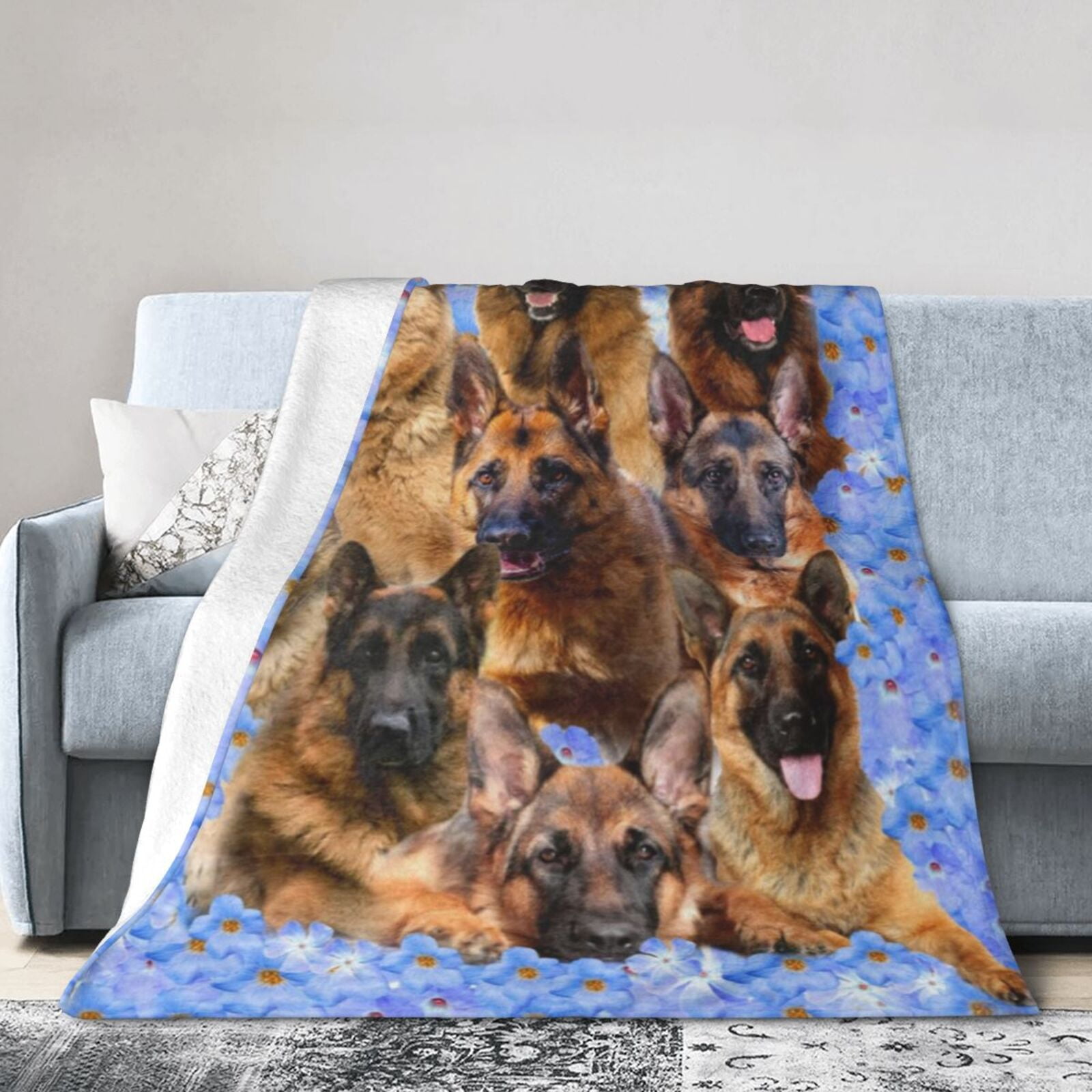 Wijzvio German Shepherd Dog Throw Blanket Soft Fuzzy Fleece Blanket For Couch Bed Living Room Decoration 60"X50"