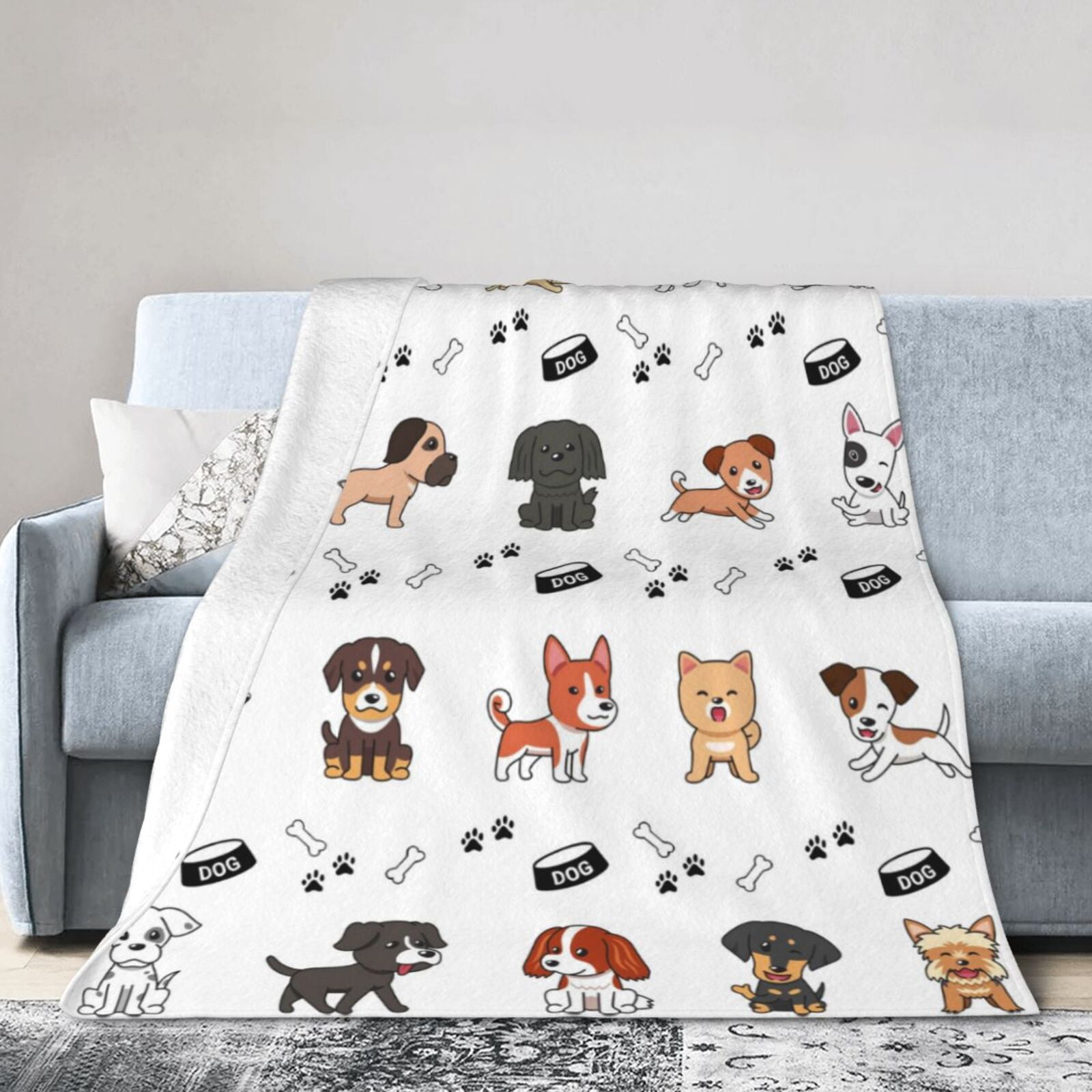 Wijzvio Gift For Dogs Lover Throw Blanket Soft Fuzzy Fleece Blanket For Couch Bed Living Room Decoration 60"X50"
