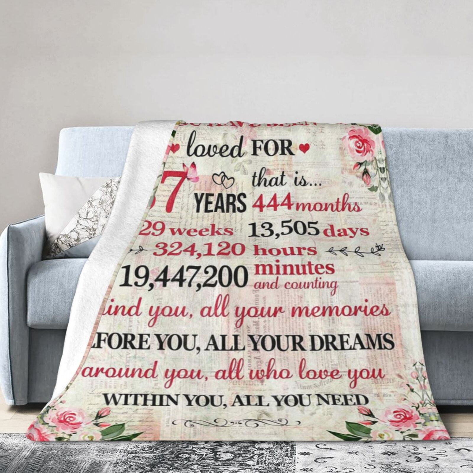 Wijzvio Gifts For 37th Birthday Throw Blanket Soft Fuzzy Fleece Blanket For Couch Bed Living Room Decoration 80"X60"