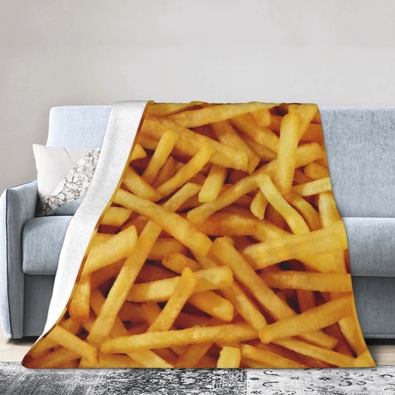 Wijzvio Golden French Fries Delicious Throw Blanket Soft Fuzzy Fleece Blanket For Couch Bed Living Room Decoration 40"X30"