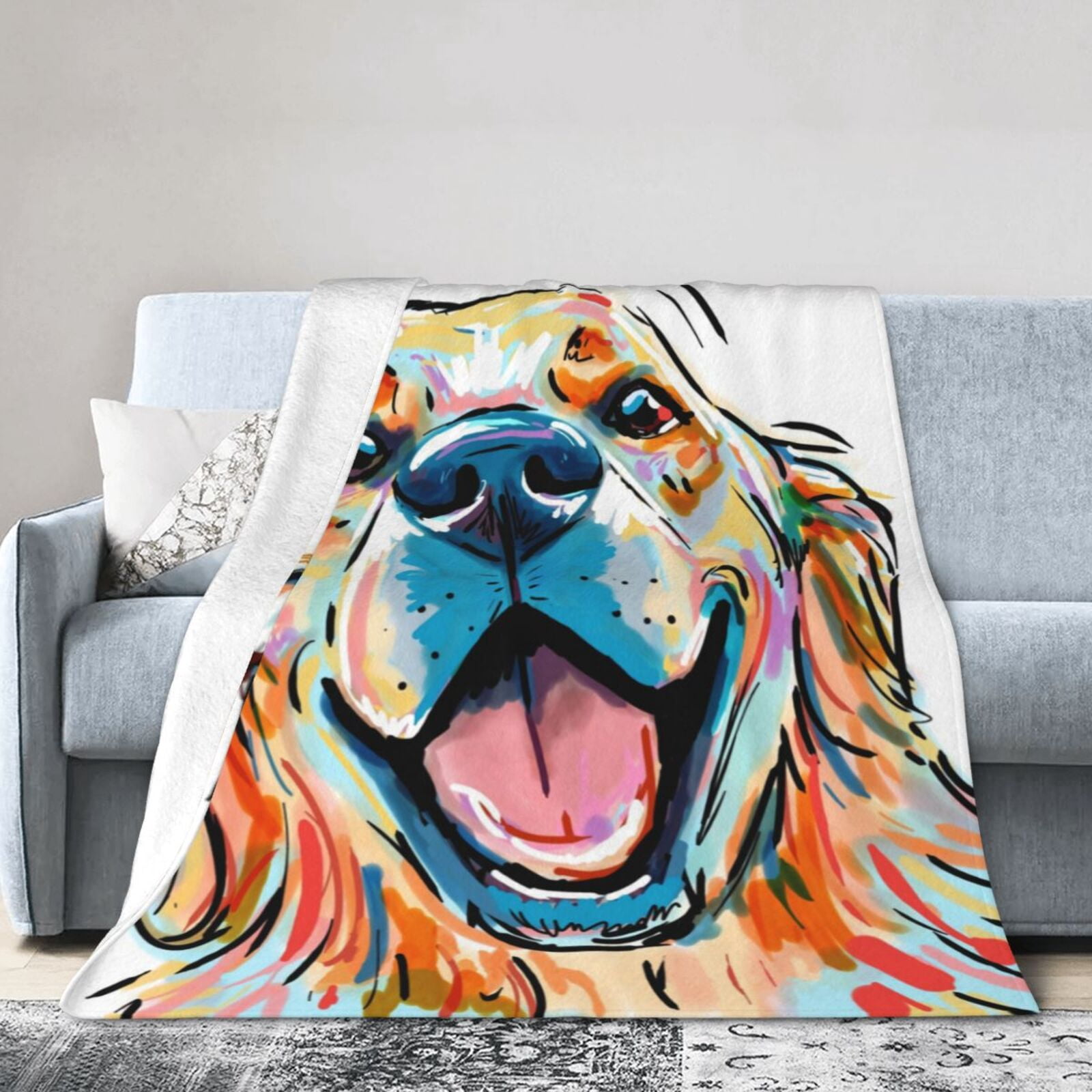Wijzvio Golden Retriever Dog Throw Blanket Soft Fuzzy Fleece Blanket For Couch Bed Living Room Decoration 50"X40"
