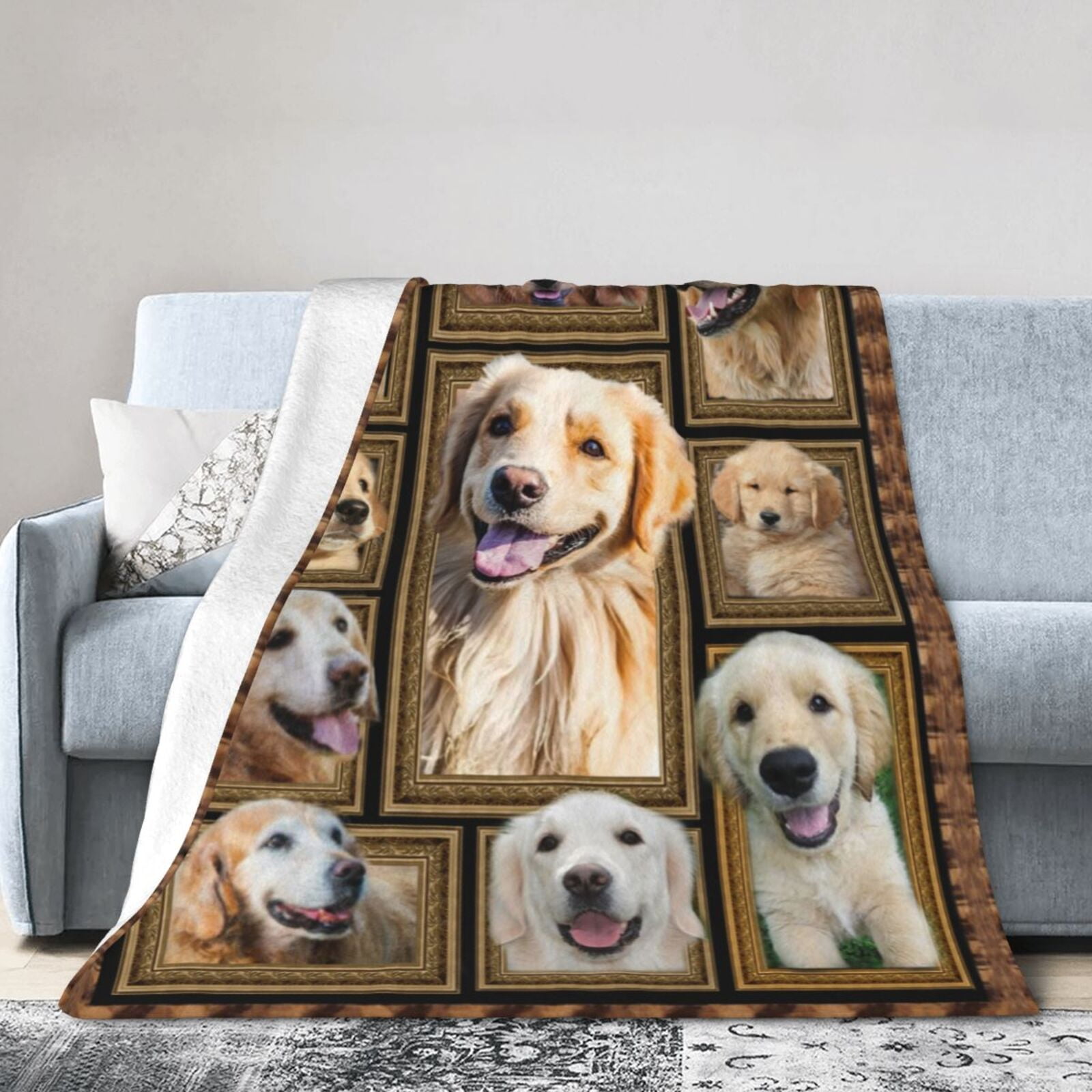Wijzvio Golden Retriever Dog Throw Blanket Soft Fuzzy Fleece Blanket For Couch Bed Living Room Decoration 80"X60"