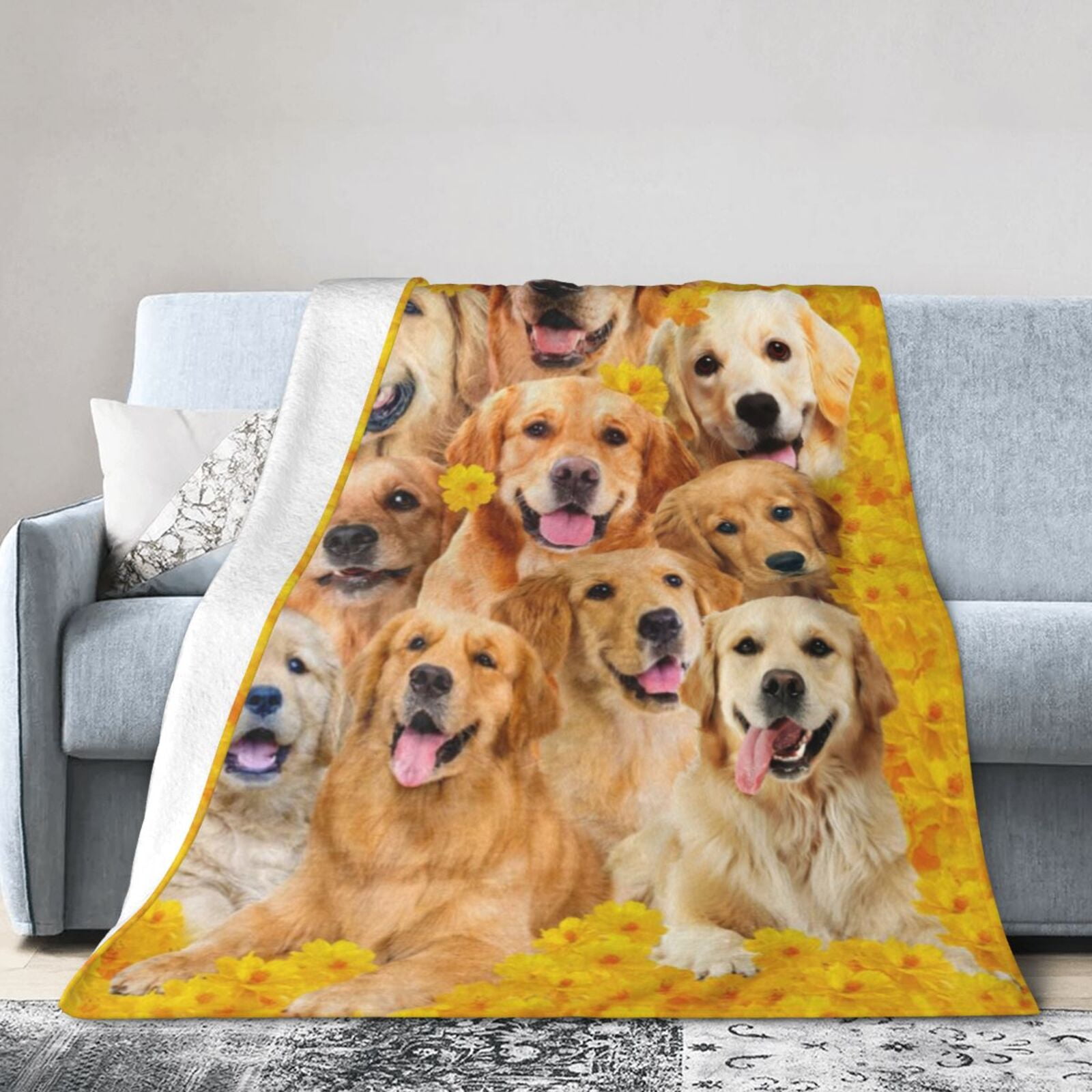 Wijzvio Goldern Retriever Dog Throw Blanket Soft Fuzzy Fleece Blanket For Couch Bed Living Room Decoration 60"X50"